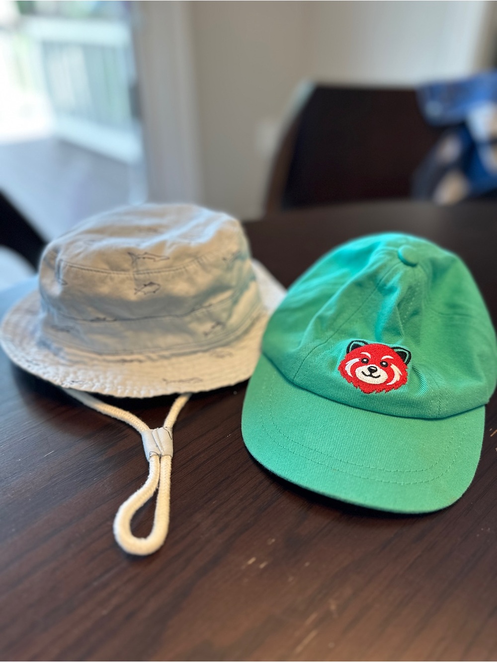 Kids Green Cap with Red Panda Embroidery sun hat UPF 50+